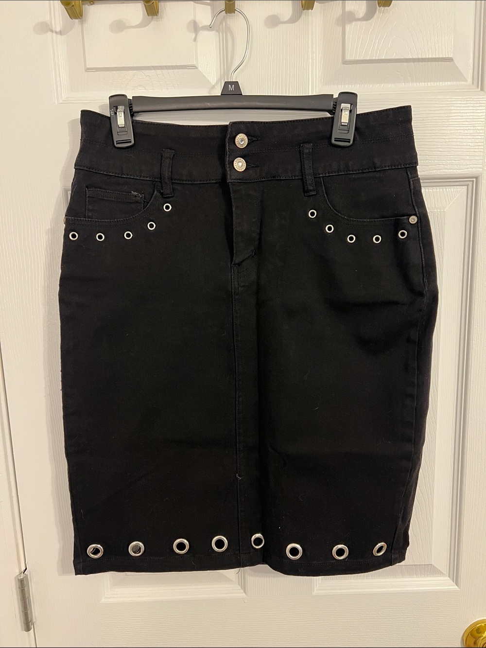 Black Grommet Detail Denim Skirt
